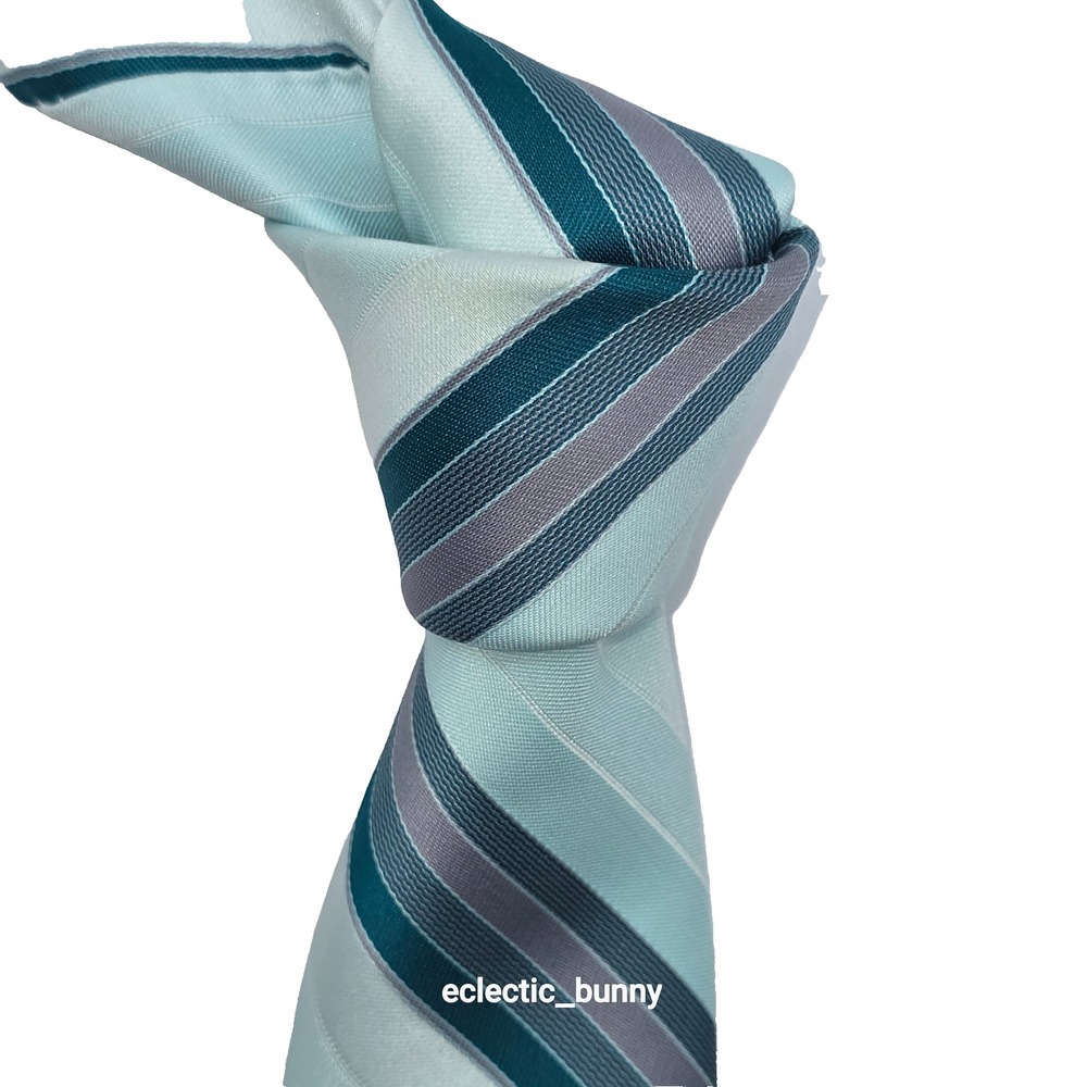 Vintage Don Loper Beverly Hills Light Blue Teal Striped Repp Tie 57"x3.5"